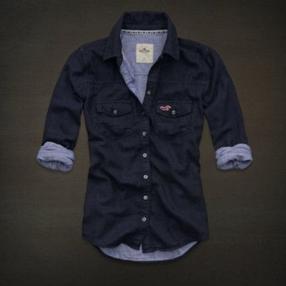 Hollister Navy Button Up Shirt - Picture 1 of 3